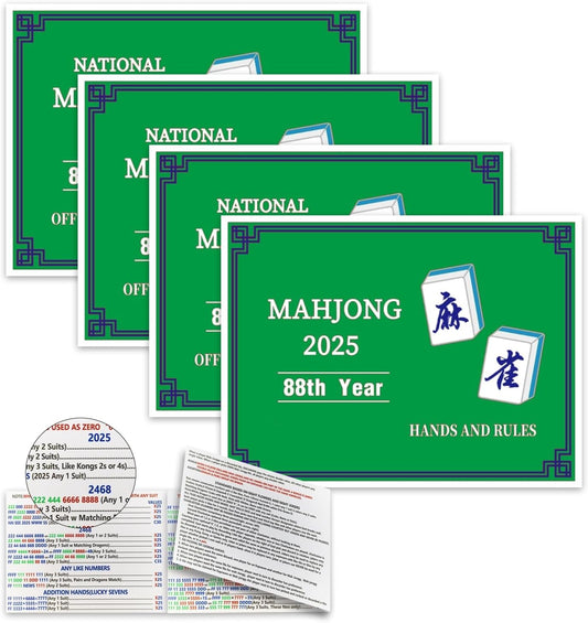 Recreational 2025 Mahjong Hands and Rules Cards, 4 Pcs,Mahjong Rule Card,Mahjong Card