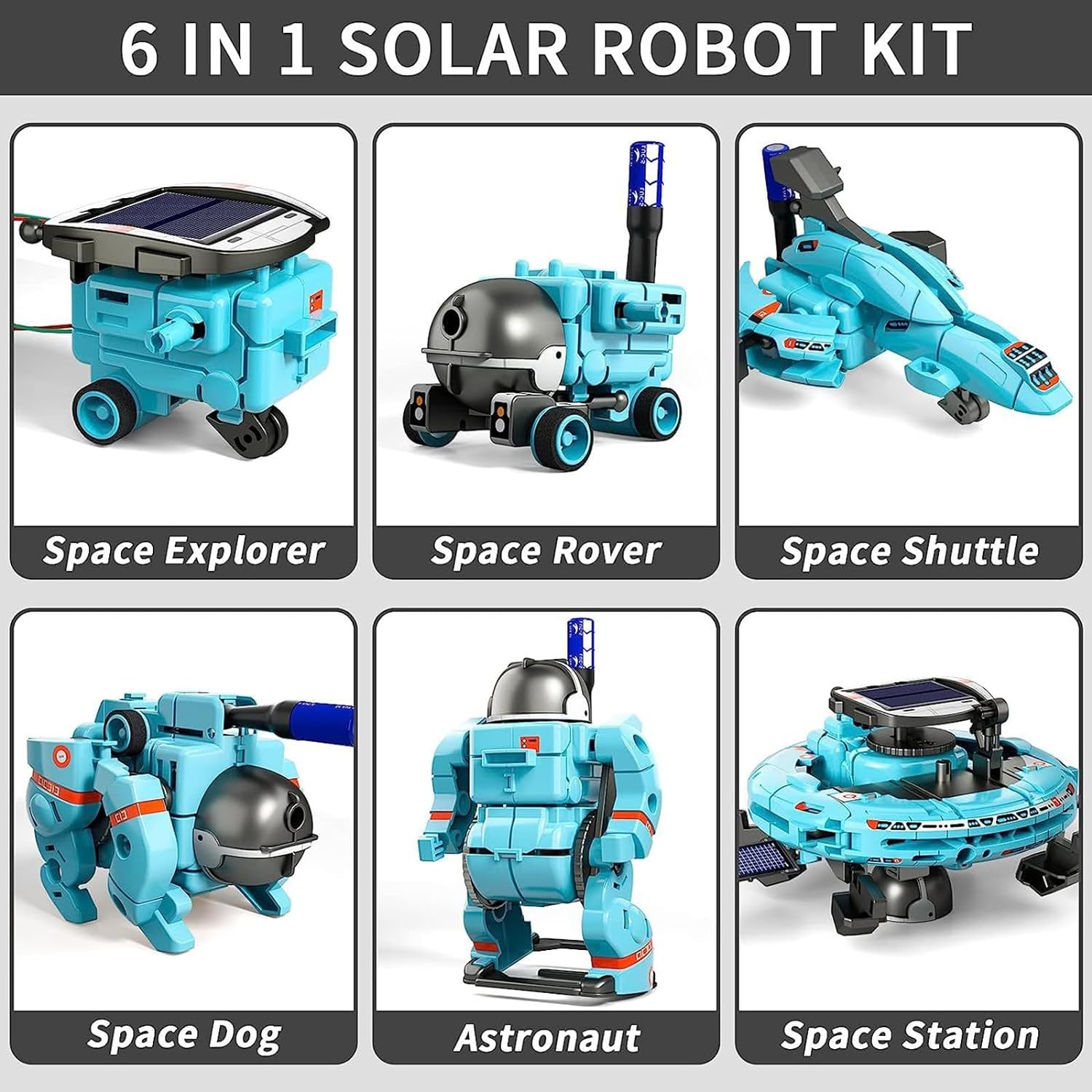 Solar Robot Kit for Kid, Science Kits 6-in-1 Educational Science Toy Solar Power Building Kit DIY Assembly Battery Operated Robotic Set