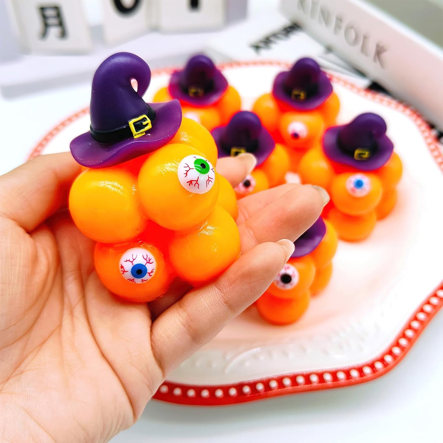 4 Packs Spooky Witch Hat Sticky Halloween Stress Cubes, Halloween Fidget Toys for Stress Relief, Halloween Party Favors Gifts Squishies Halloween Toys for Goodie Bags