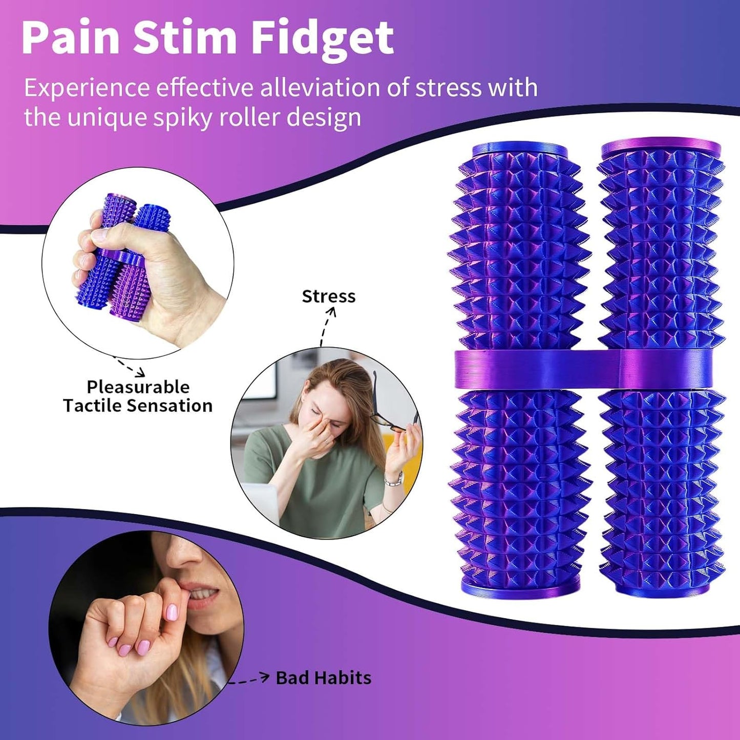 Pain Stim Fidget Toy for Adults, Rotating Spiky Grippie for Sensory Input, 3D Printed Spinner Pain Fidget Toys