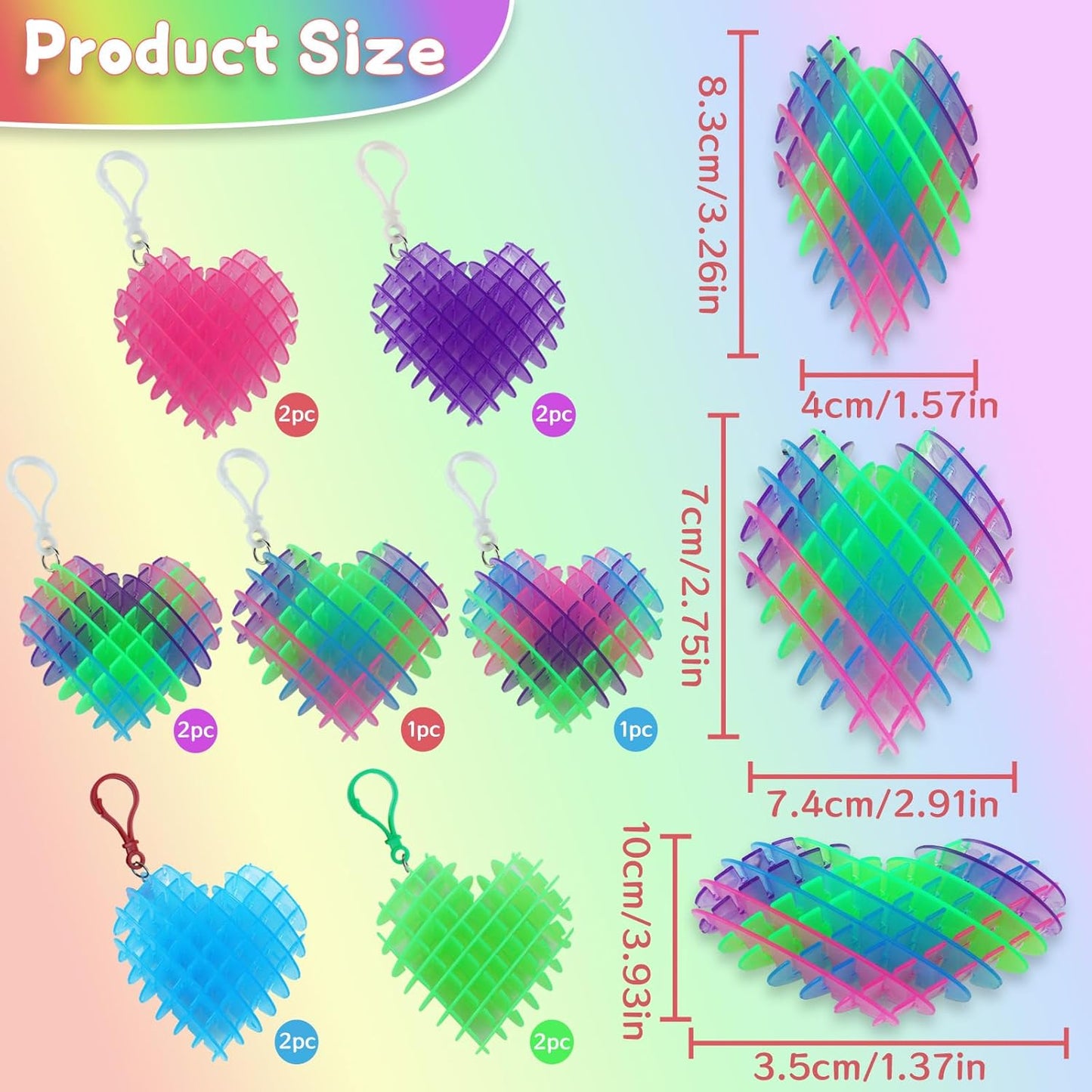 12Pcs Fidget Worm Toy, Heart Fidget Worm Keychain, 3D Printing Elastic Worm Fidget Toys for Adults Kids