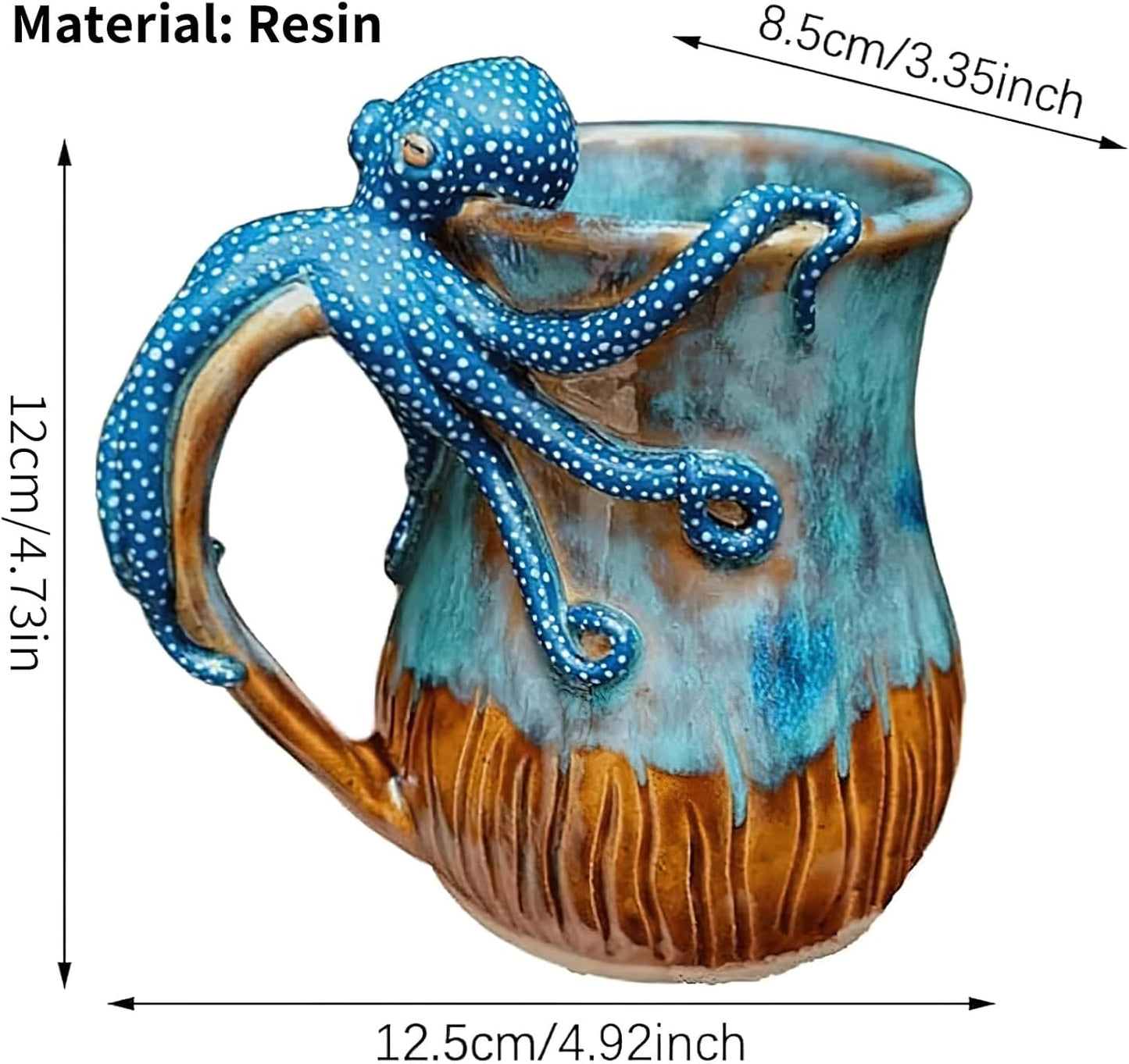 Ocean Creature Octopus Mug Home Decoration Ornaments, 3D Octopus Mug Funny Resin Mugs, Handmade Unique Octopus Shaped Statue Cup Decorate