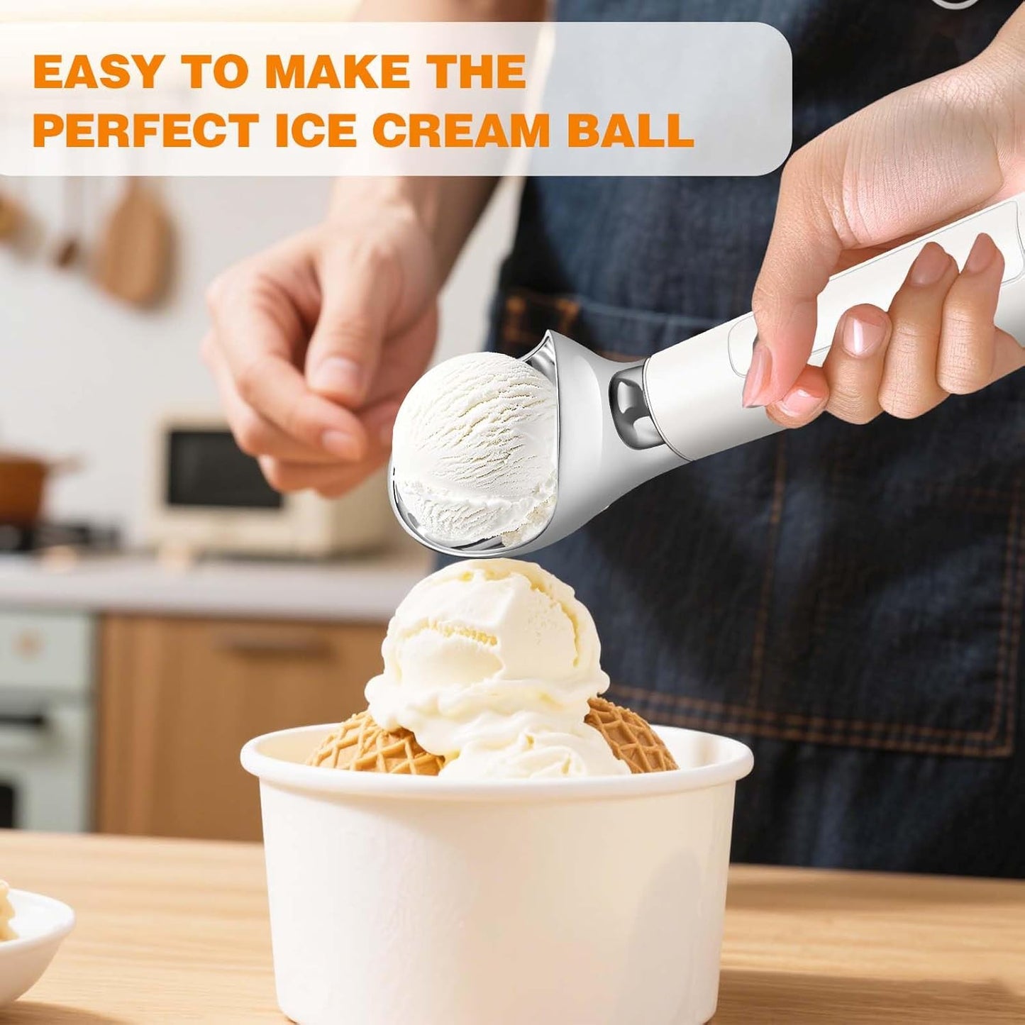 Heated Ice Cream Scoop, Waterproof Electric Ice Cream Scoop for Hard Ice Cream, Rechargeable with LED Display, Heats to 158°F for Dessert Shops, Homes Kitchen Gadgets