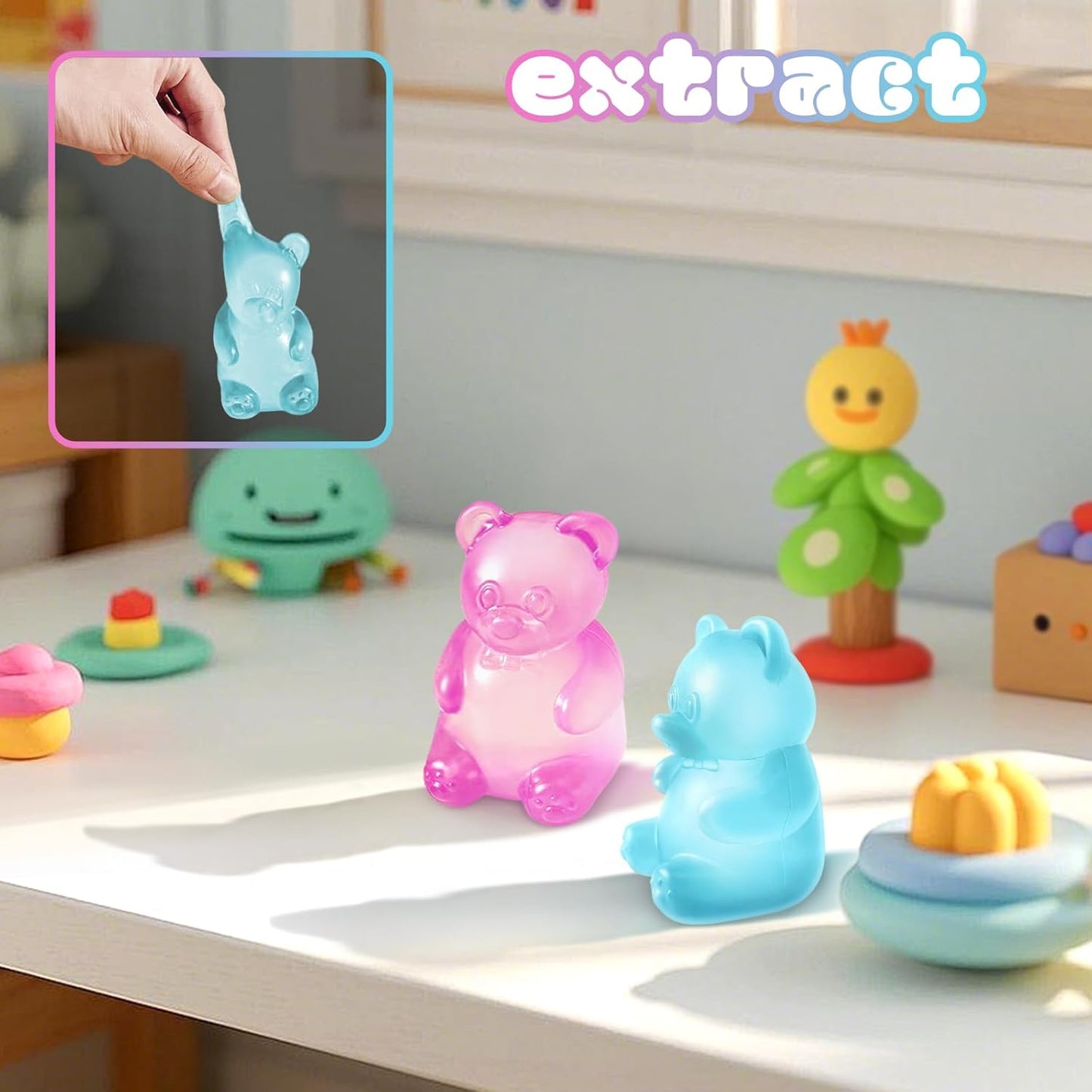 2 Pcs Gummy Bear Fidget Squeeze Toys, Stress Ball Sensory Relief Toy, Filled Squishies Toys