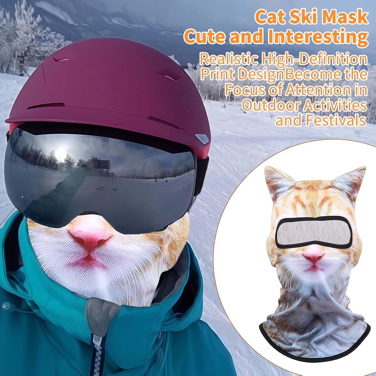 3D Cat Ski Balaclava Sheisty Face Mask, Cat Mask with Ears for Music Festivals, Raves Ski Halloween Party Outdoor Activities Cats Style