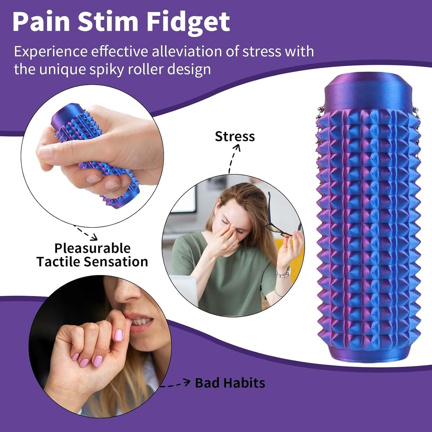 4 Pcs Pain Stim Fidget Keychain, 3D Printed Fidget Toys Spiky Grippie Sensory Stress Relief Toys, Novelty Gifts for Friends Family