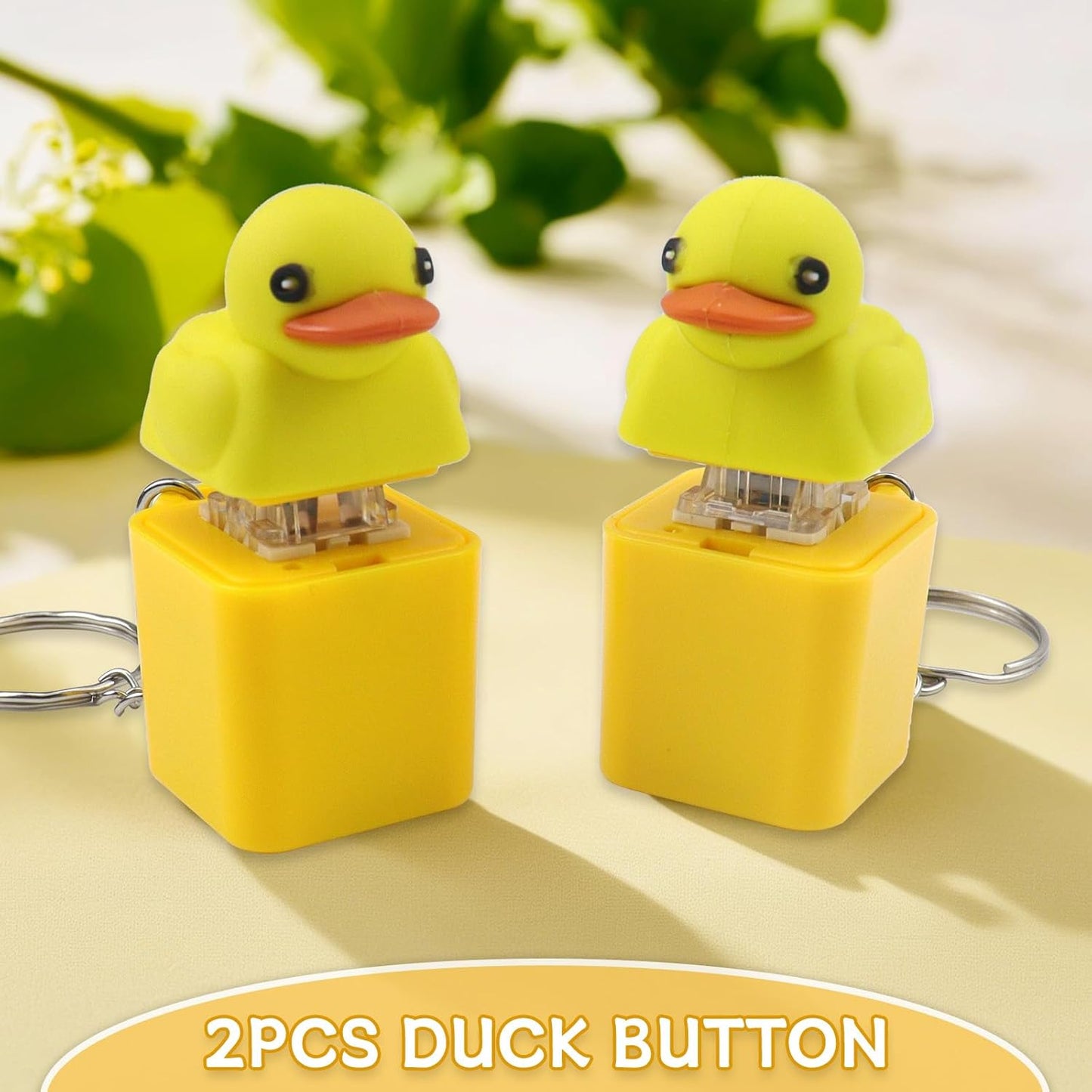 2pc Duck Quacking Fidget Toys Keychain, Ducky Caps Keychains Squeaky, Clicker Sensory Keychains