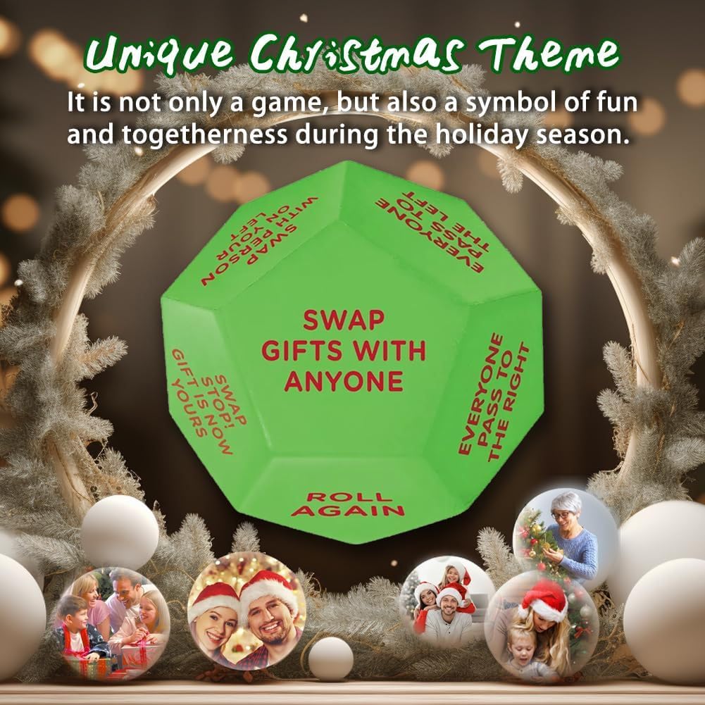 Santa Swap Gift Exchange Dice, 3*3in Exchange Gifts Family Game, Christmas Stockings Gift Exchange Dice Games