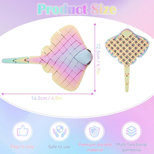 Manta Ray Fidget Toy, 3D Printed Toy Articulated Sea Animal Fidget Toys - Mantaray Multicolor PLA Flexible Fish Sensory Toy for Kids & Adults, 3D Printer Toys for Stress Relief, Desk Decor