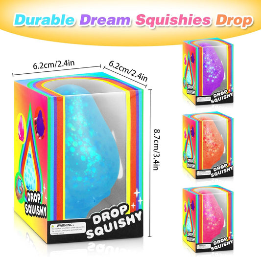 4 Packs Dream Squishies Drop Stress Balls for Kids Fidget Toys Adults, Fidgets Silicone Sensory Toys for Autism