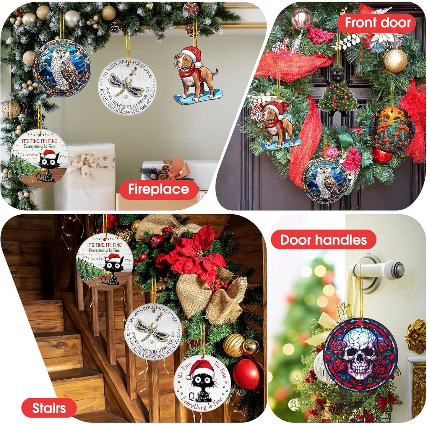 Christmas Ornaments 2024, Black Cat Christmas Decorations, Cute Screaming Cat Christmas Tree Hanging Ornaments, Acrylic 2 Side Printed Christmas Decor, Personalized Christmas Stockings for Cat Lovers