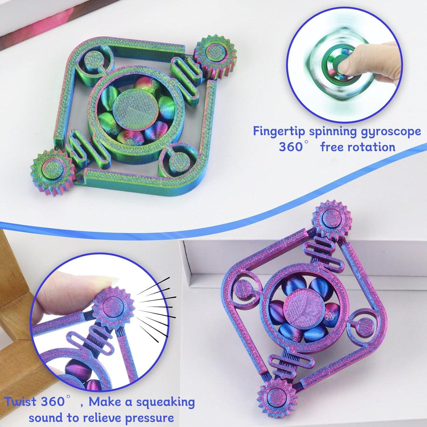 2pc Fidget Spinners for Kids & Adults, 3D Printed Fidget Spinners Toy ADHD Autism Sensory Stress Relief Toys