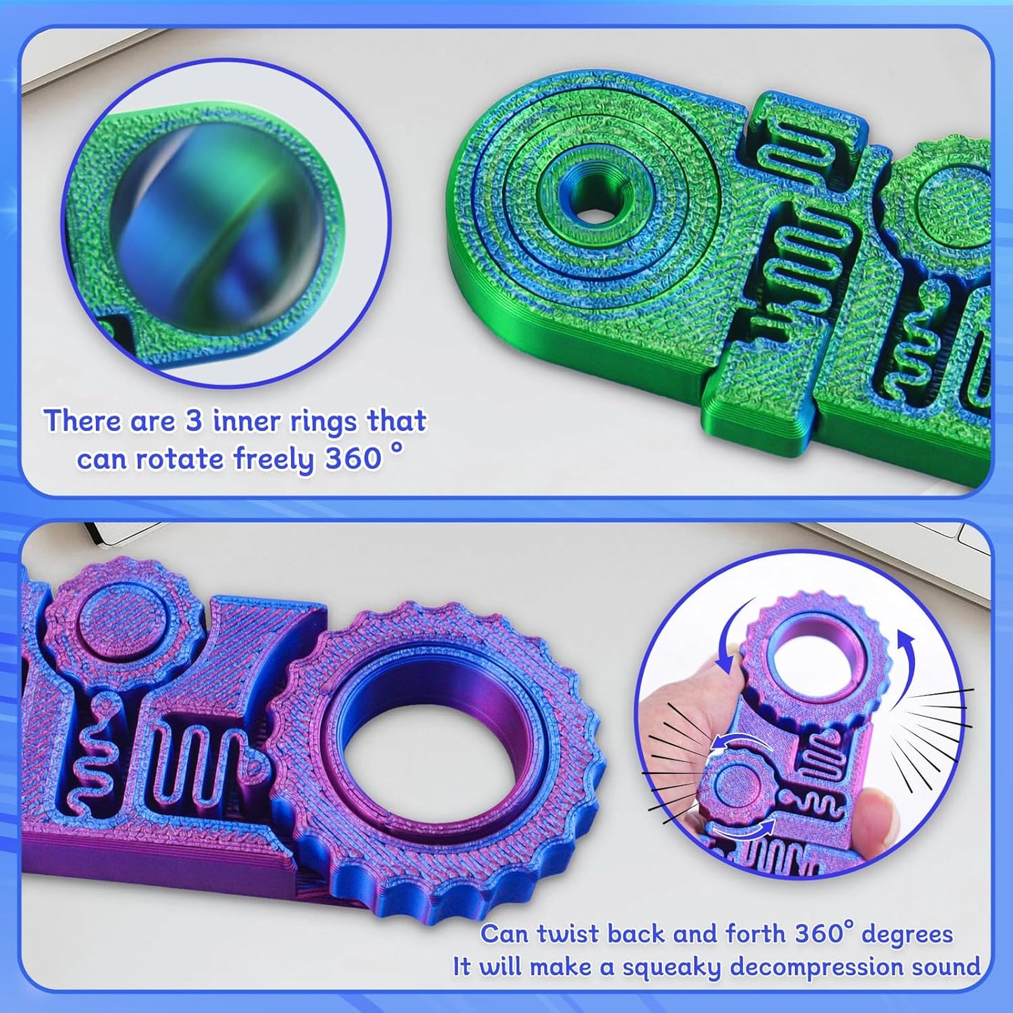 2025 New 3D Printed Fidget Ring Toys, 5-in-1 3D Printed Gear Ball Stress Sensory, Mindful Meditation Gear Toys