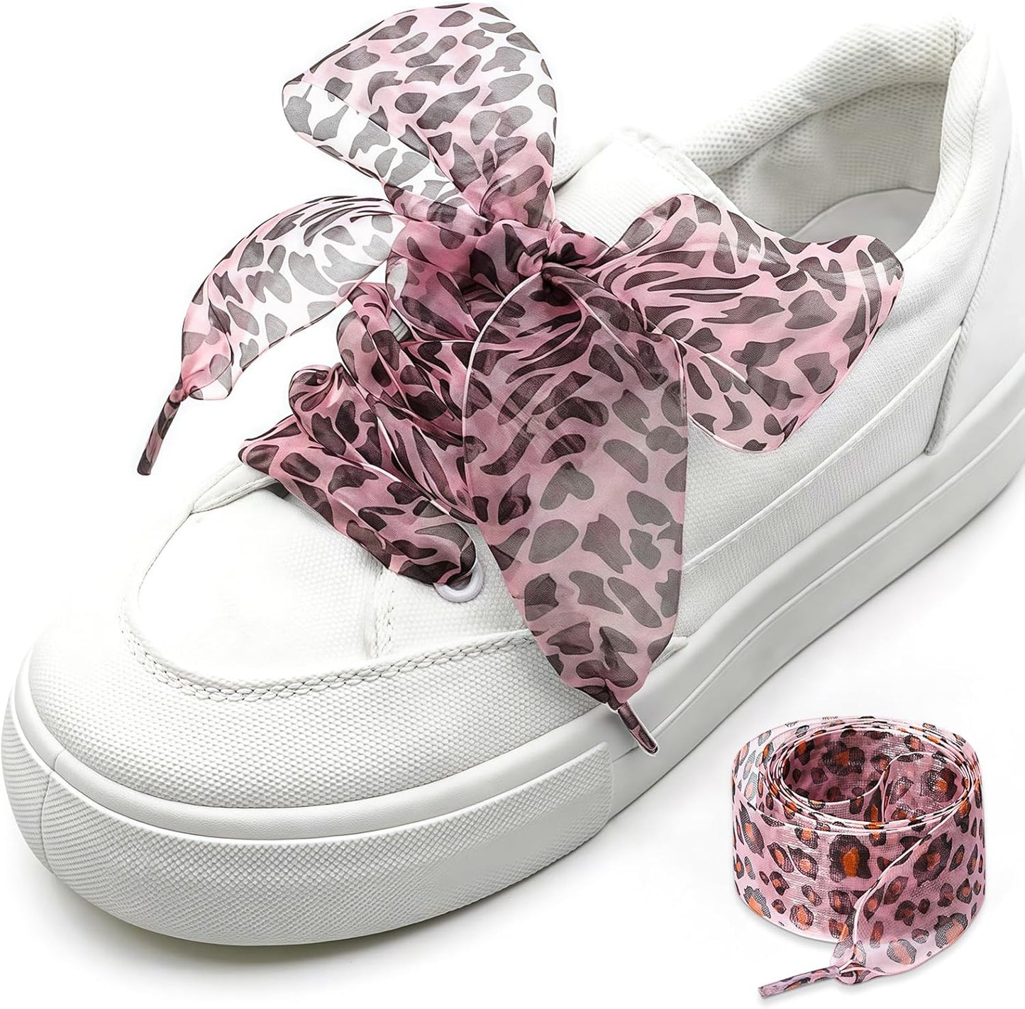 3 Pair Fashion Leopard Shoe Laces for Womens Sneakers, 4CM Wide Ribbon Shoelaces