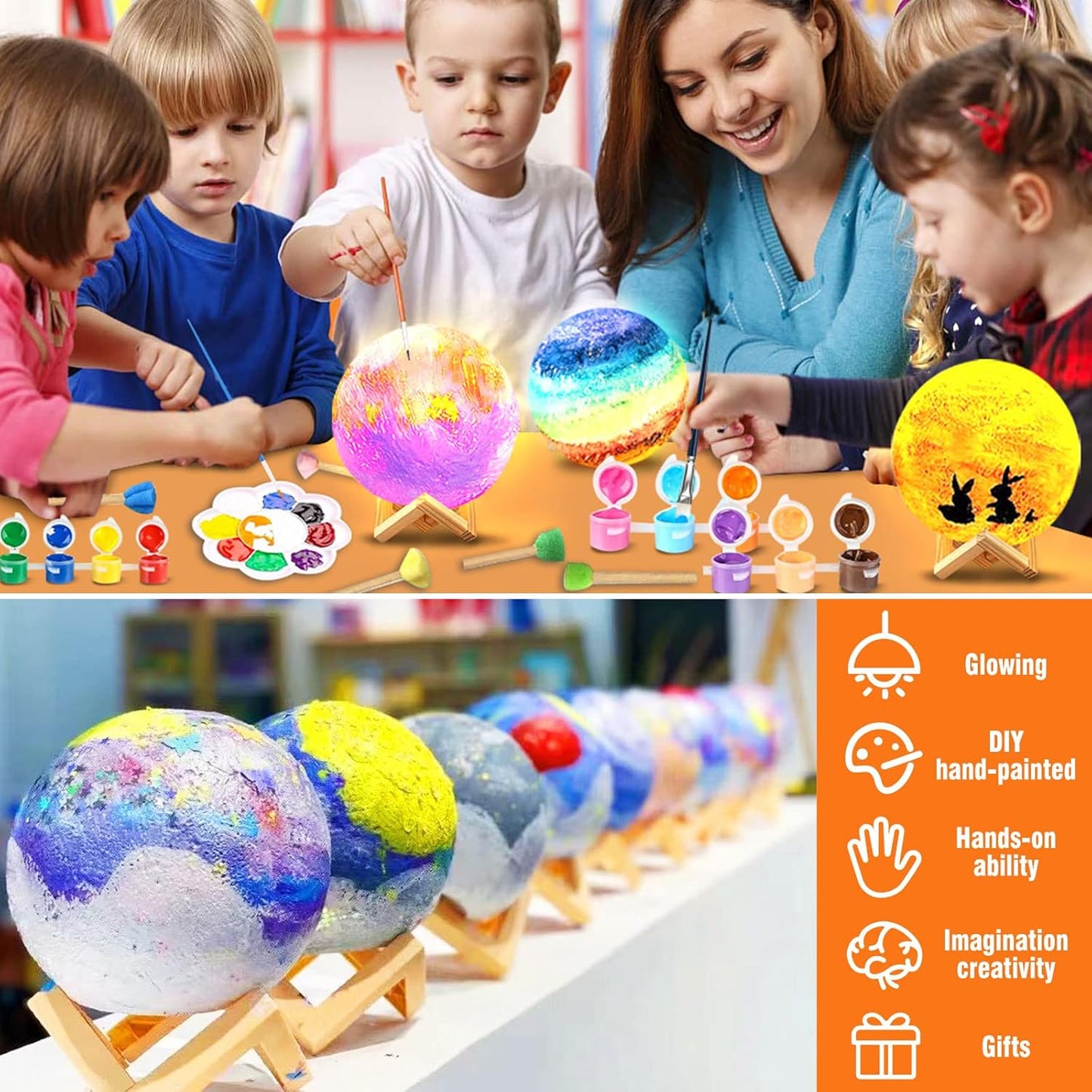 Paint Your Own Moon Lamp Kit, DIY Lava Lamp Night Light with Plastic Stand, Space Toys Night Light