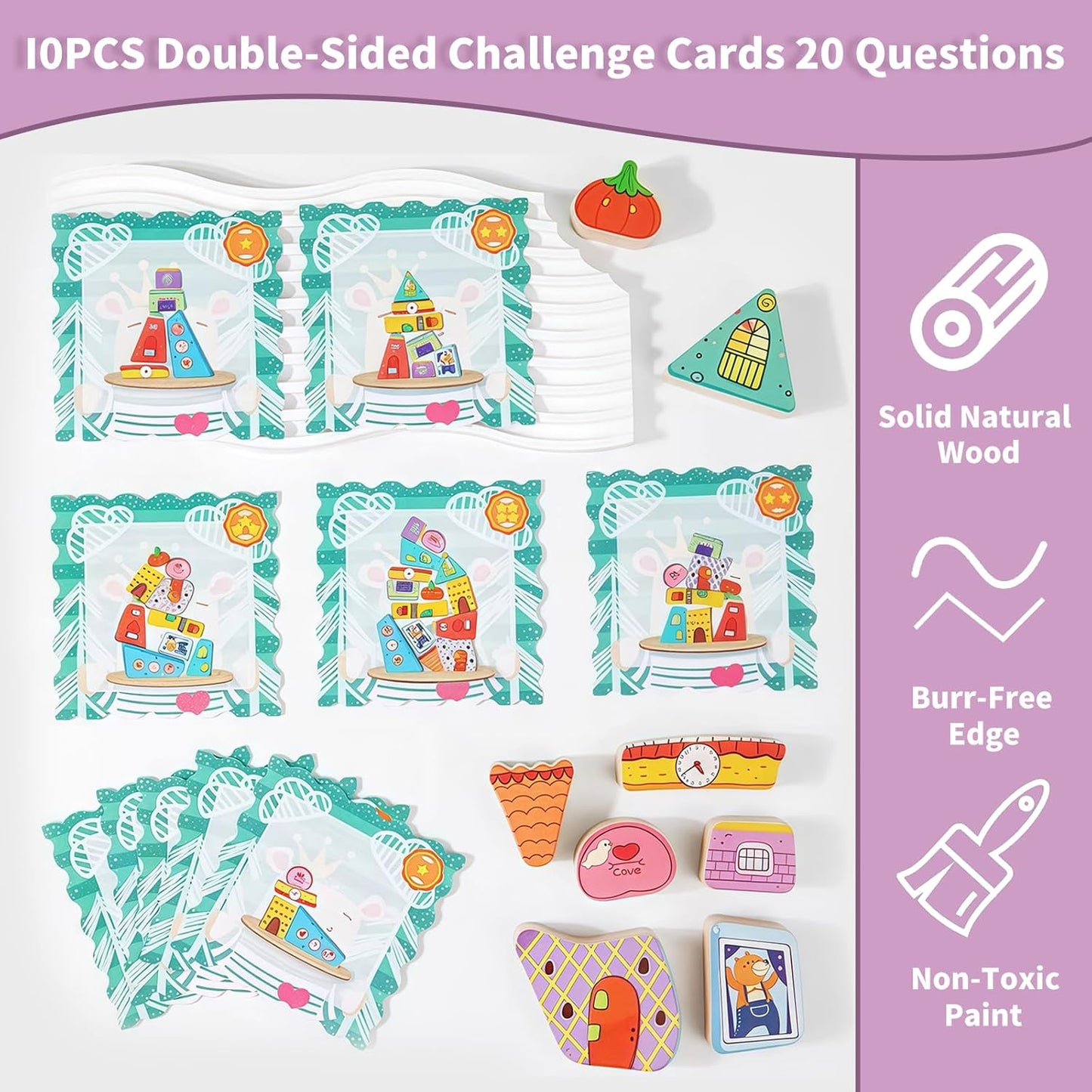 Stacking Toys for Toddlers 1-3, Colorful Houses Stacking Blocks, Stacking Toy