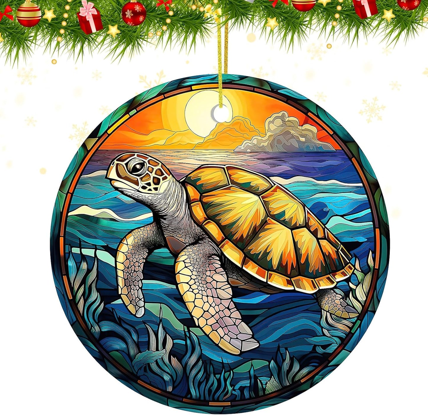 Christmas Tree Ornaments - Sea Turtle Christmas Ornaments 2024, Acrylic Christmas Hanging Ornaments Ocean Turtle Pendant Decorations for Christmas Tree, Beach Christmas Ornaments for Home Decor (Sea)