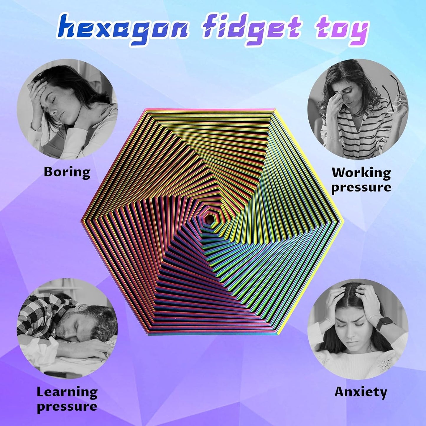 Fractal Fidget Hexagon Toys Kinetic Desk Spinning, Cube Fidget Toy, Used for Anxiety Disorder ADHD