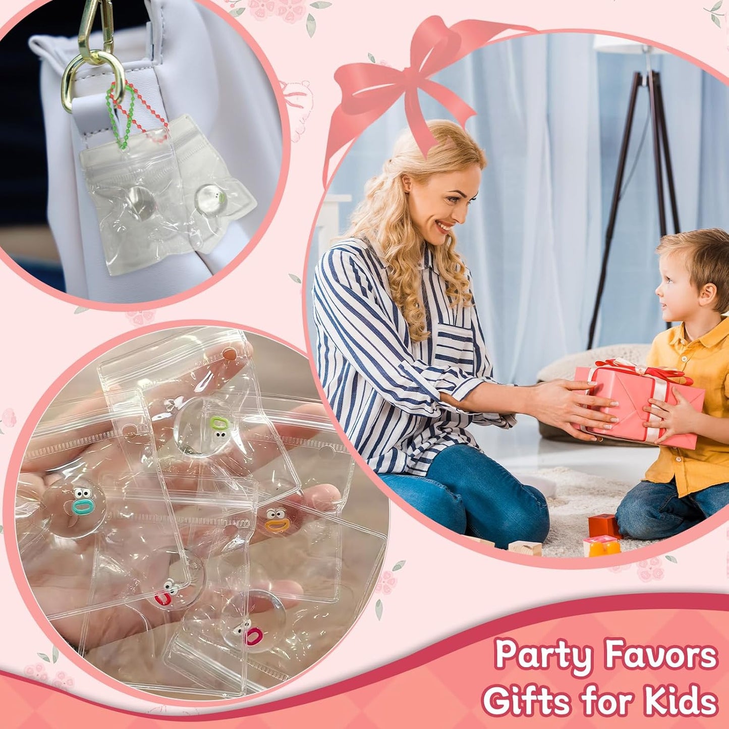 24 Packs Mini Squishies Expression Fidget Toys Adults with 24 Keychains, Sticky Cute Mini Sensory Toys