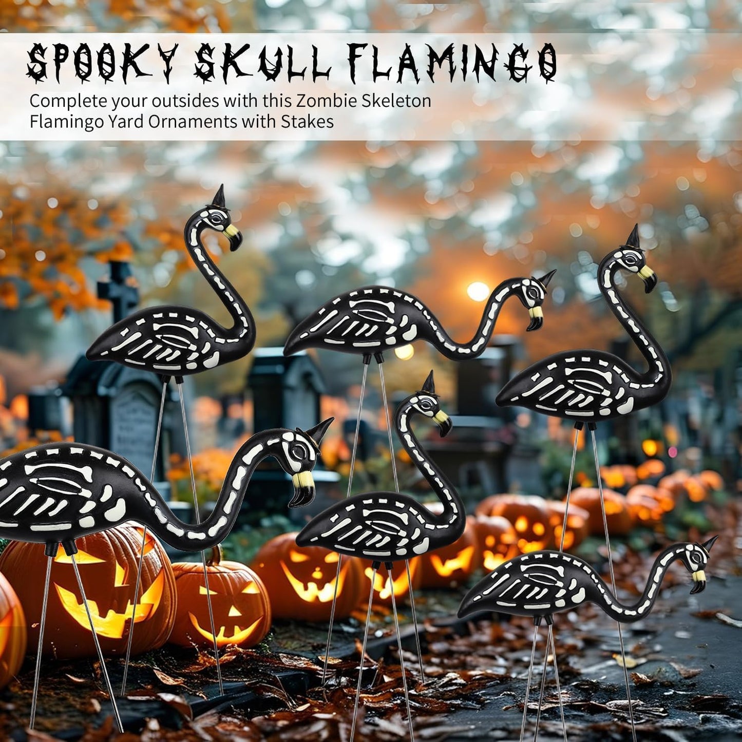Halloween Decorations 2 Pack Black Flamingo Skeleton,Skeleton Flamingo Glow in The Dark, Zombie Flamingos