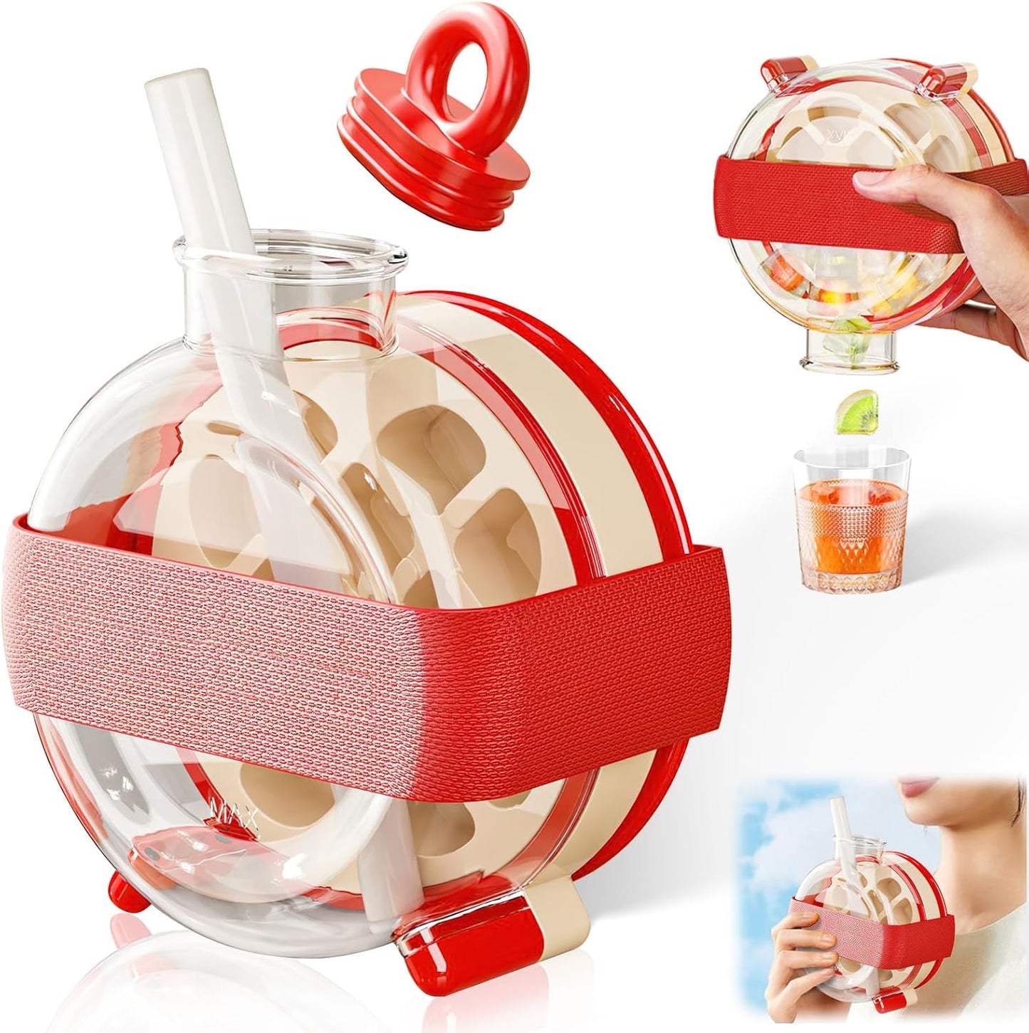Ice Cube Bottle, 2 in 1 Zero Touch Press Ice Cube Mold Water Bottle with Straw, Ice Bottle Cup