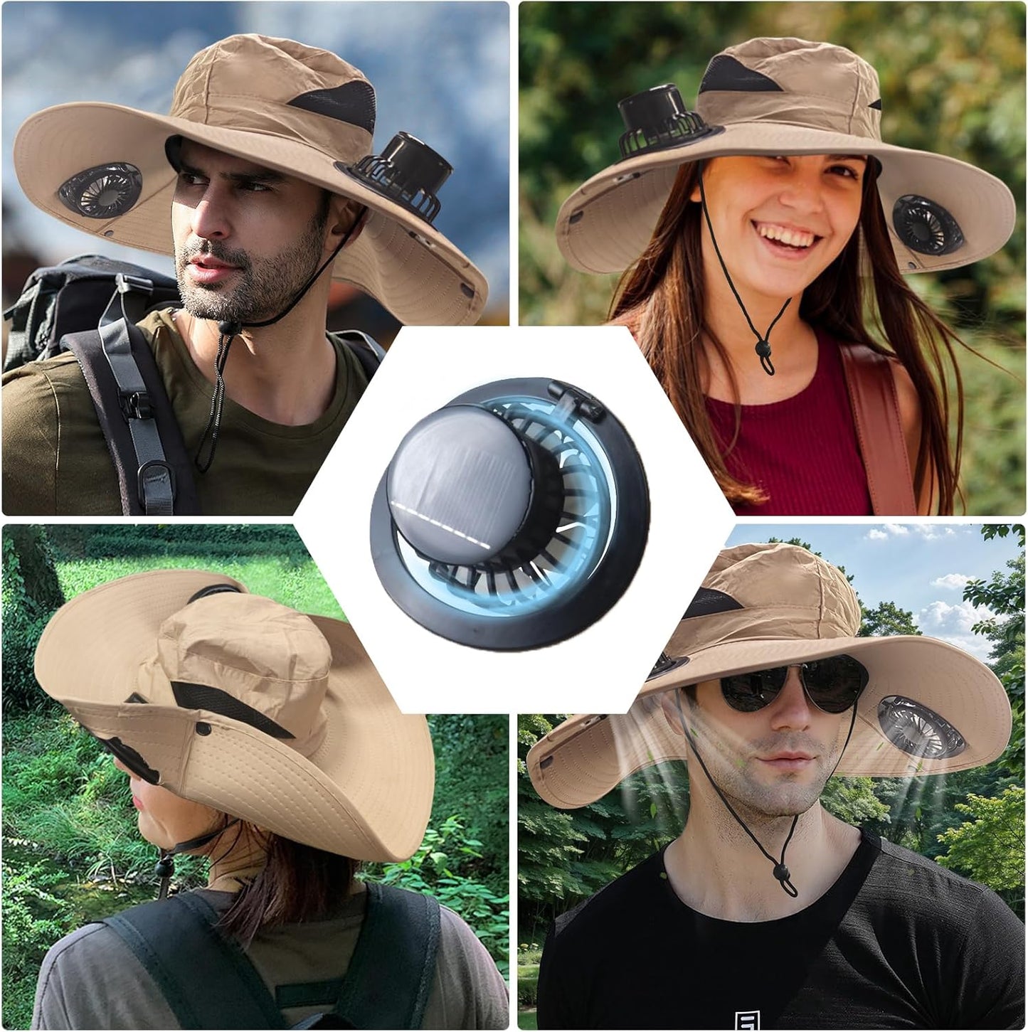 Solar Fan Hat, Wide Hat with 2 Solar Fan, Sun Hats for Men Women, Outdoor Hiking Camping