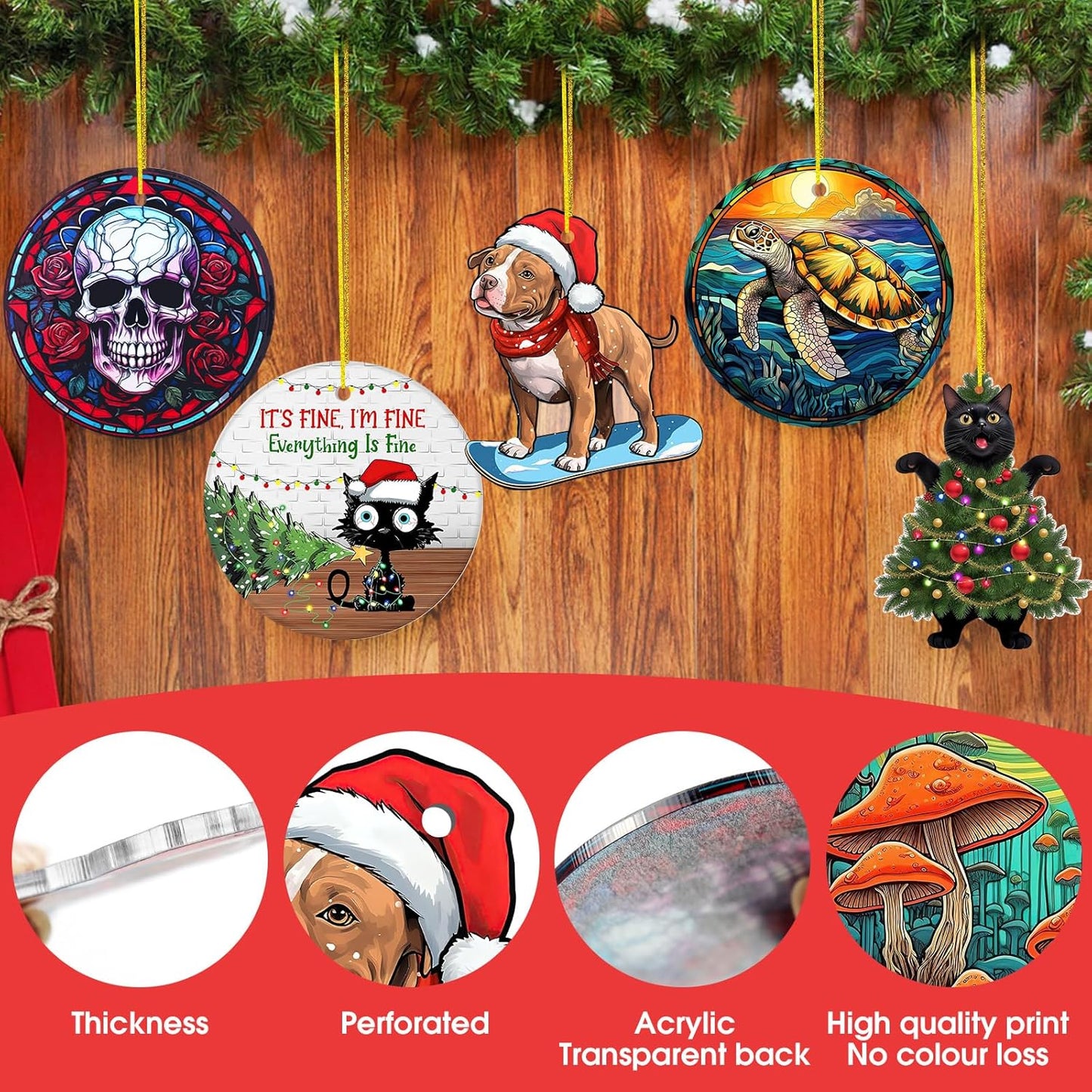 Christmas Ornaments 2024, Black Cat Christmas Decorations, Cute Screaming Cat Christmas Tree Hanging Ornaments, Acrylic 2 Side Printed Christmas Decor, Personalized Christmas Stockings for Cat Lovers