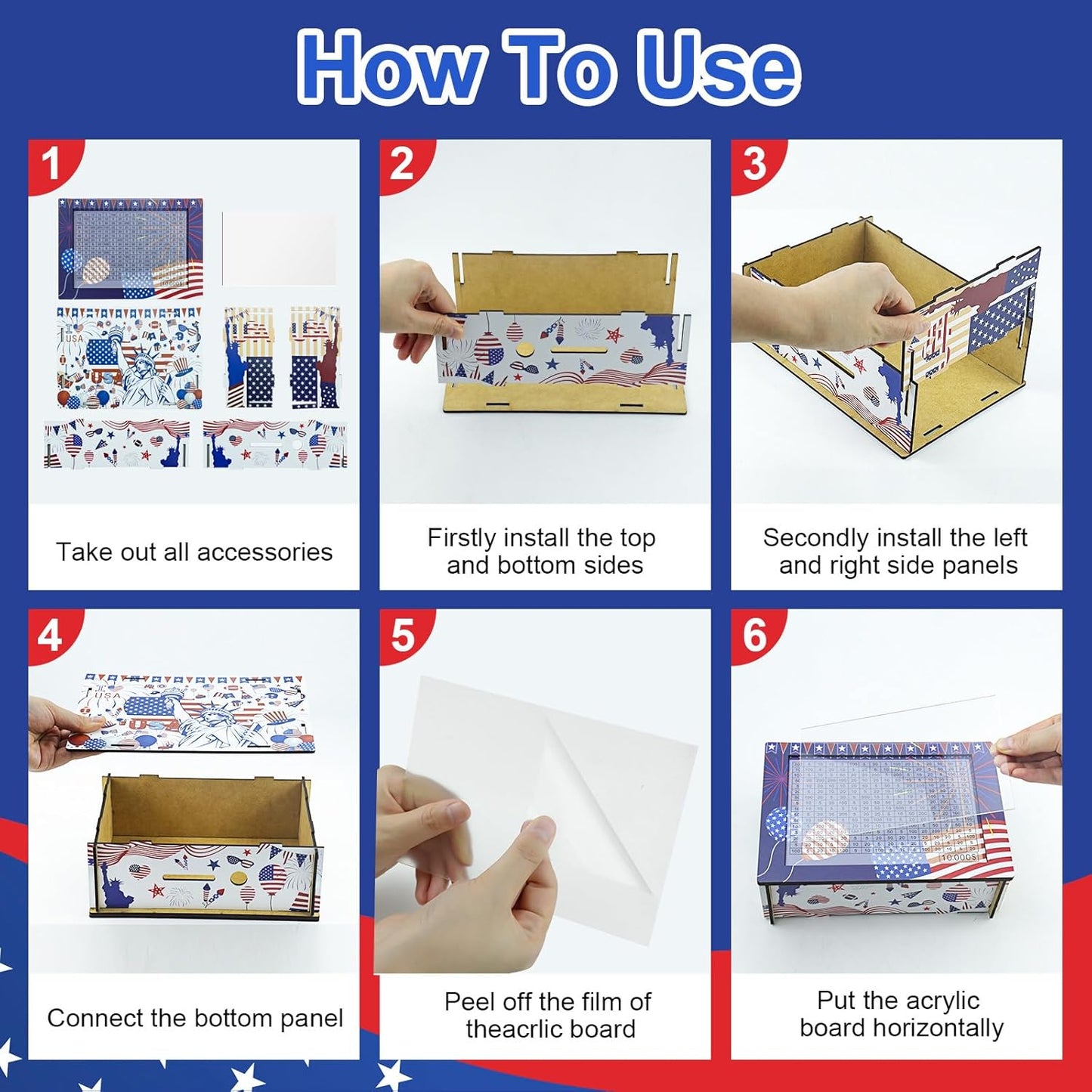 10000 Savings Challenge Box, Money Saving Box, Piggy Bank for Adults Kids, Wooden Cash Box