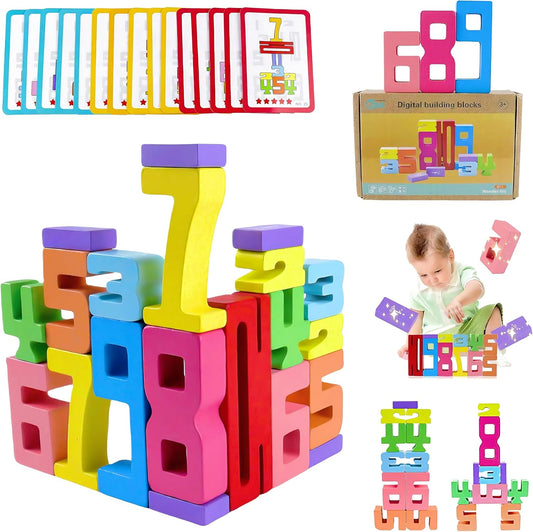 Wooden Number Building Blocks, 20Pcs Numbers, Math Learning Toys, 1-10 Building Blocks, Competition Toy, Wooden Blocks, Toys for Ages 8-13, Educational Gifts 