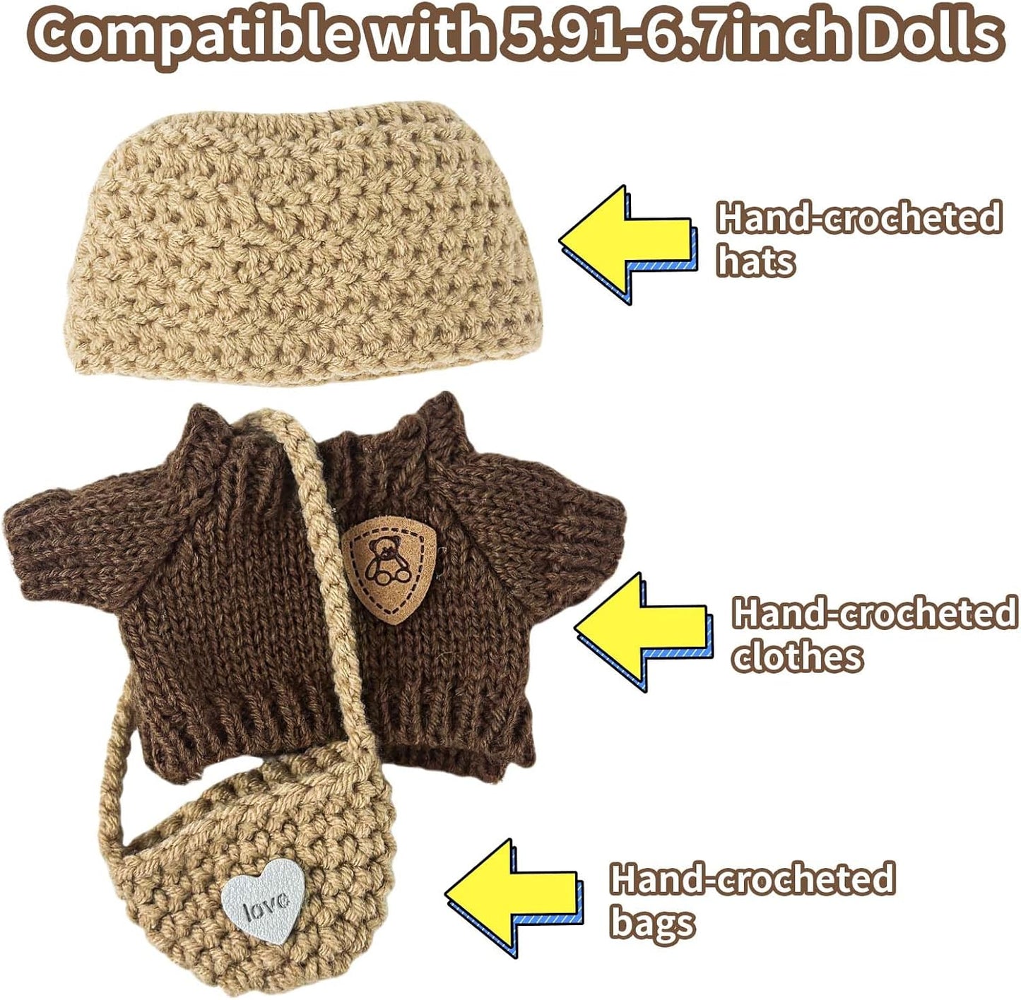 3 Set Doll Clothes Compatible with 15cm & 17cm Lbu, Fashion Clothes Crochet Cute Outfit for Lbu