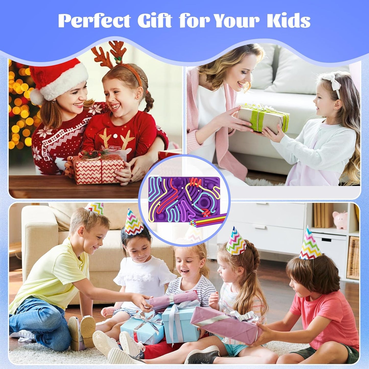 Sensory Activity Board, Silicone Sensory Toys for Kids with Autism, Glow in The Dark Fidget Toy for Anxiety