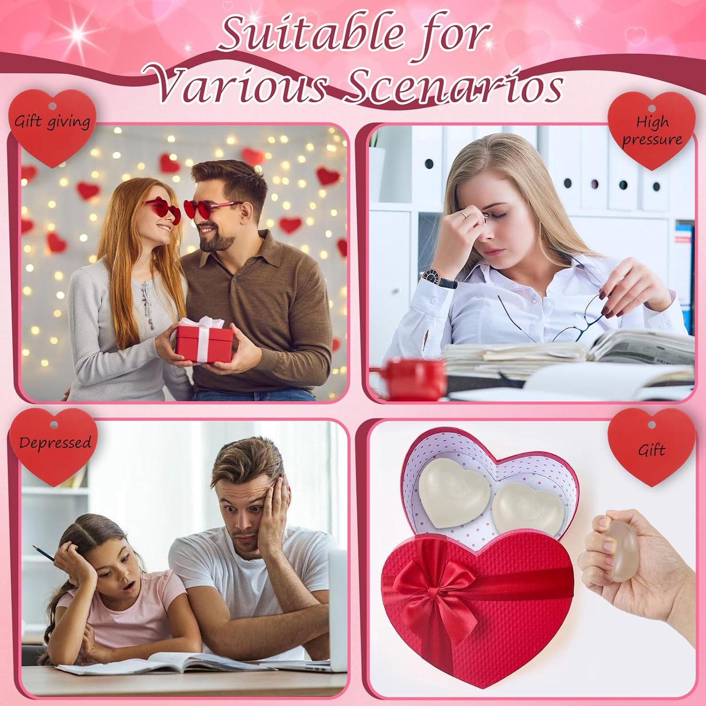 2 Packs Heart-Shaped Stress Balls for Kids Fidget Toys Adults, Color-Changing Silicone Stress Relief Toys
