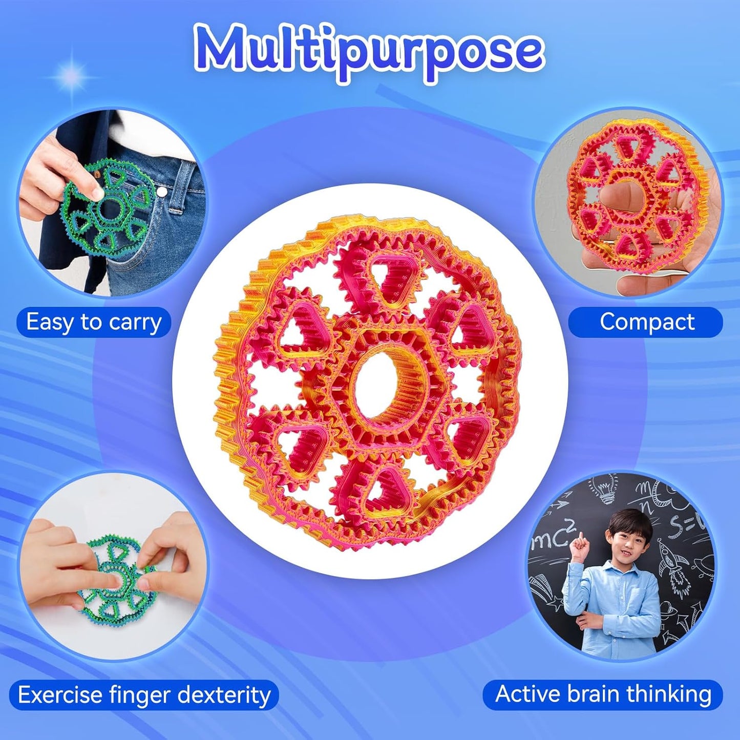2pc Fidget Spinners, 3D Printed Fidget Ring Toys, Magic Pizza Fidget Toys, Gyroscope Toy, Party Favors