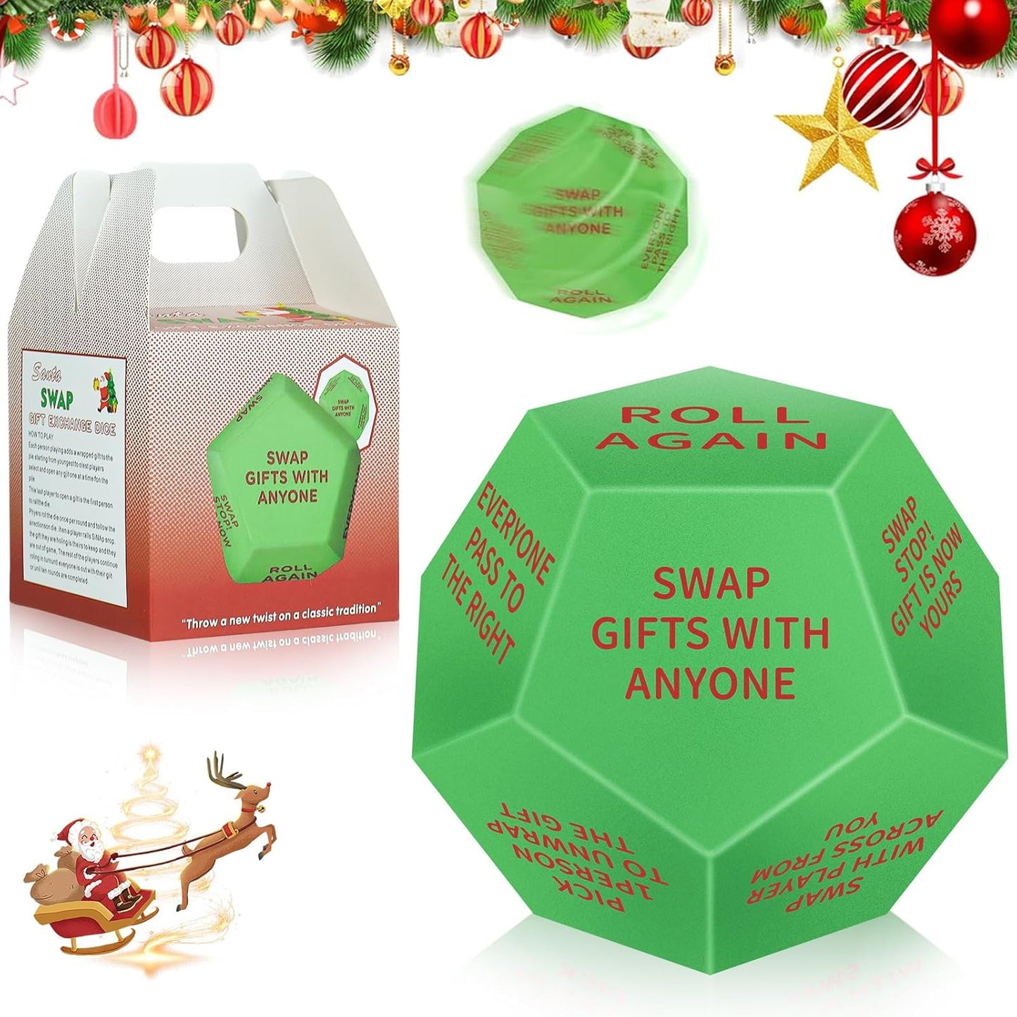 Santa Swap Gift Exchange Dice, 3 * 3in Exchange Gifts Dice Family Game, Christmas Party Gift Exchange Dice Game for Boys and Girls