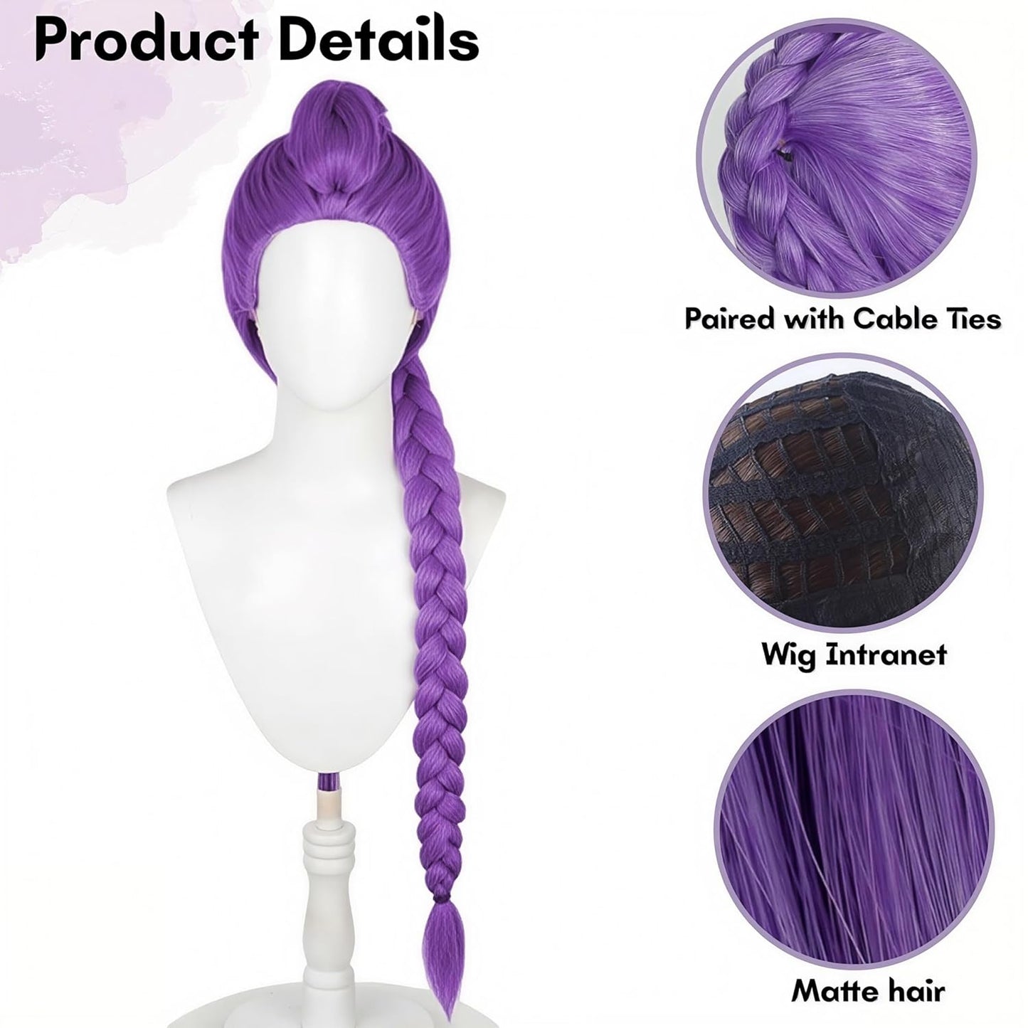 Long Purple Braid Wig, Halloween Costume Cosplay Wigs for Women Men, Cartoon Movie Halloween