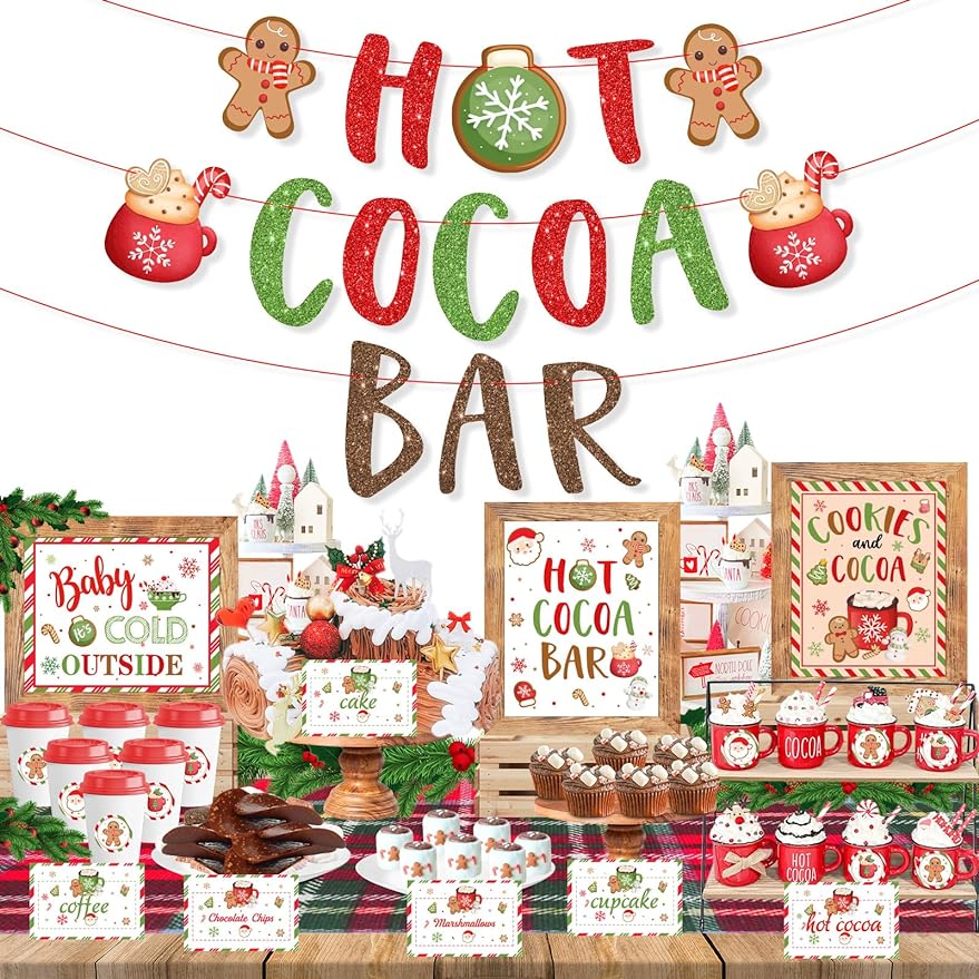 Hot Chocolate Bar Kit, Green Red Christmas Hot Cocoa Bar Supplies