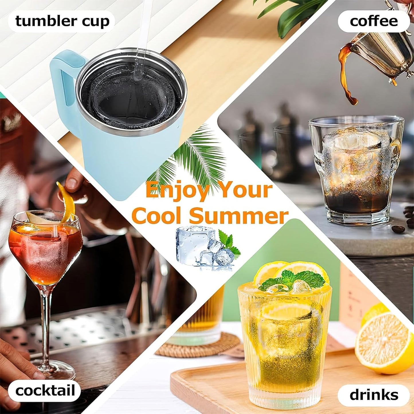 Ice Cube Tray for Stanley Cup, Ice Molds for Freezer 30-40 oz Ice Maker, 3 Sizes Silicone Ice Tray with Lid and Bin