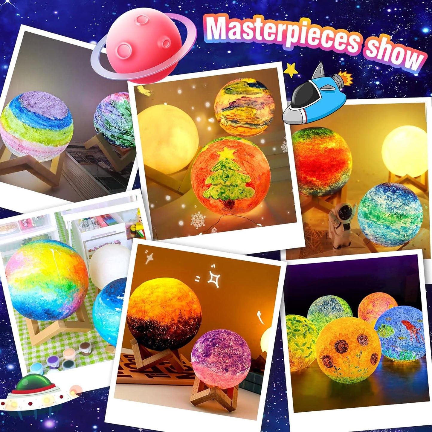 Paint Your Own Moon Lamp Kit, DIY Lava Lamp Night Light with Plastic Stand, Space Toys Night Light