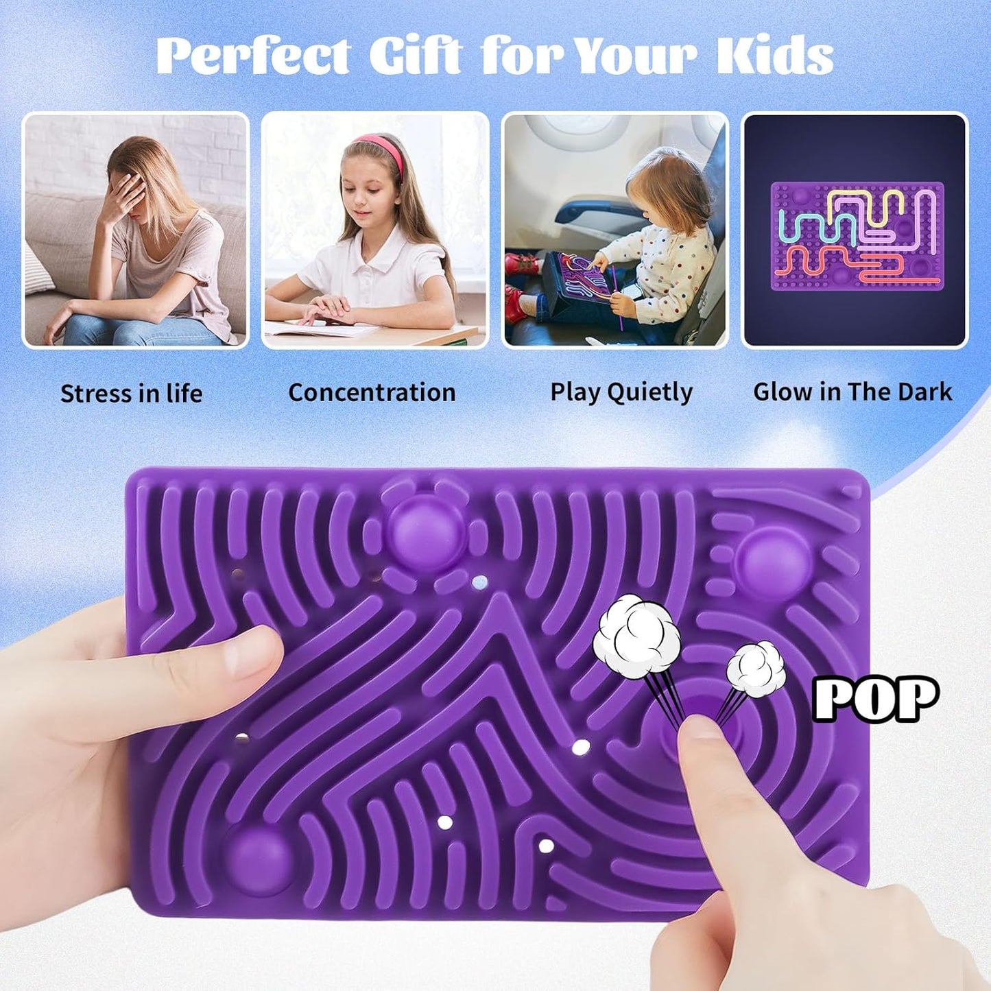Sensory Activity Board, Silicone Sensory Toys for Kids with Autism, Glow in The Dark Fidget Toy for Anxiety