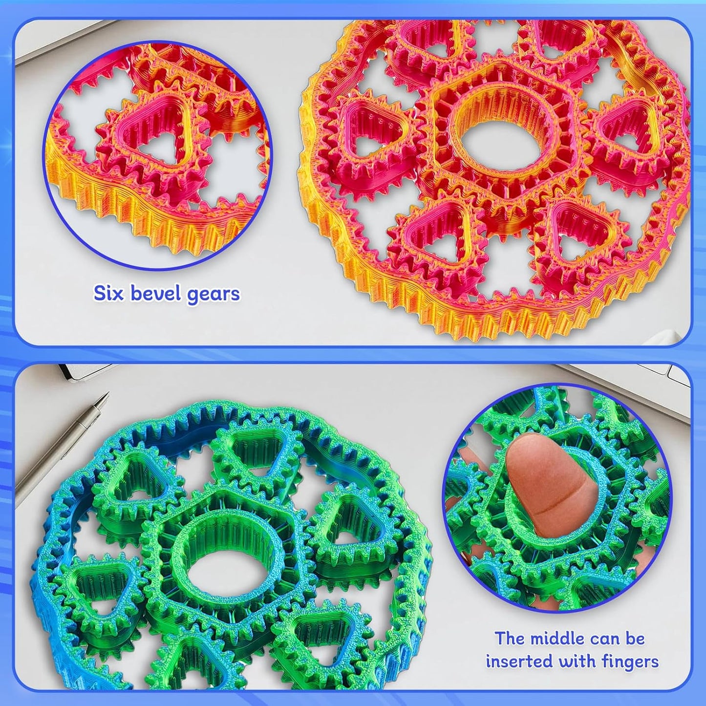 2pc Fidget Spinners, 3D Printed Fidget Ring Toys, Magic Pizza Fidget Toys, Gyroscope Toy, Party Favors