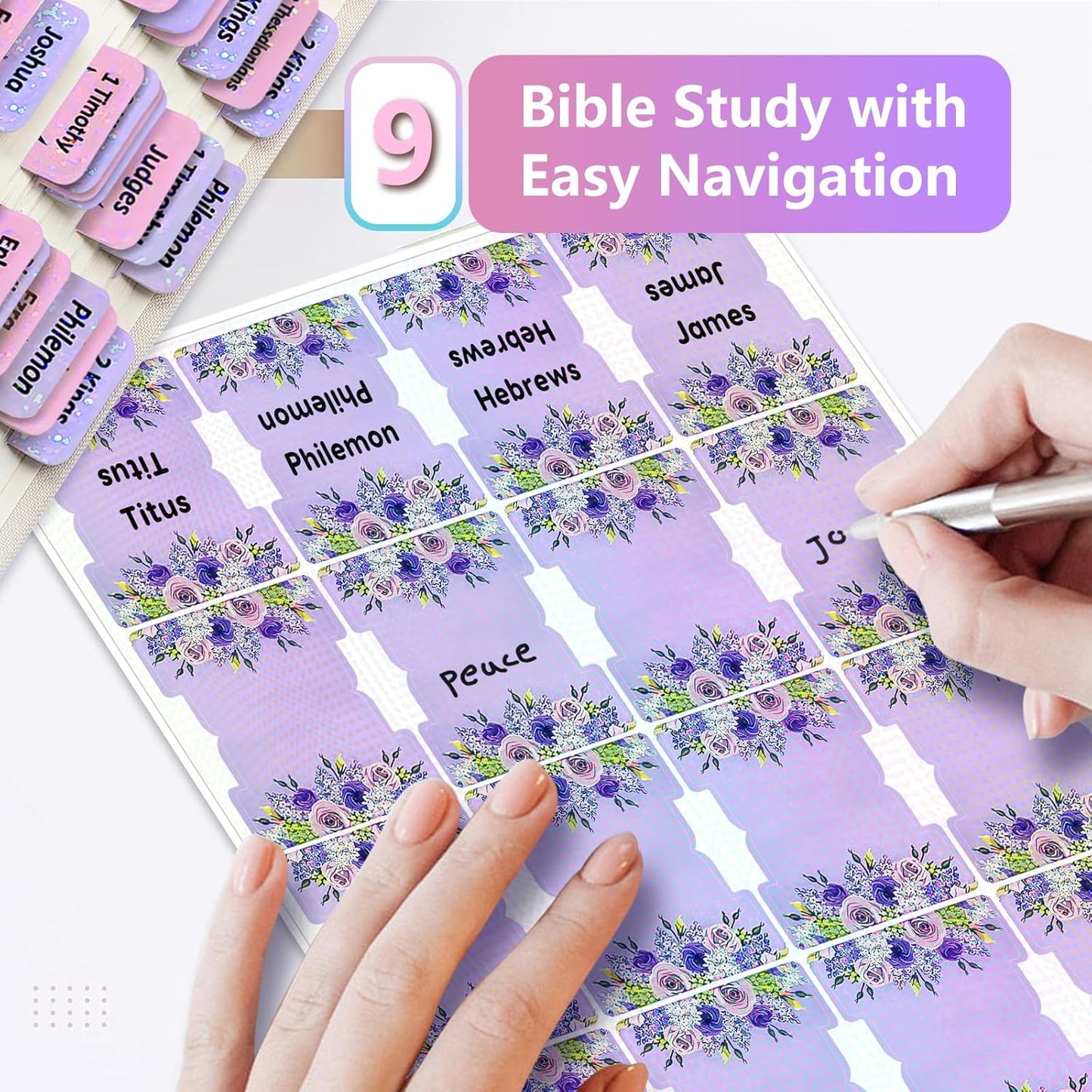 Laminated Bible Tabs, 160 Tabs Large Flowers Print Stickers Dividers Tabs for Women Men