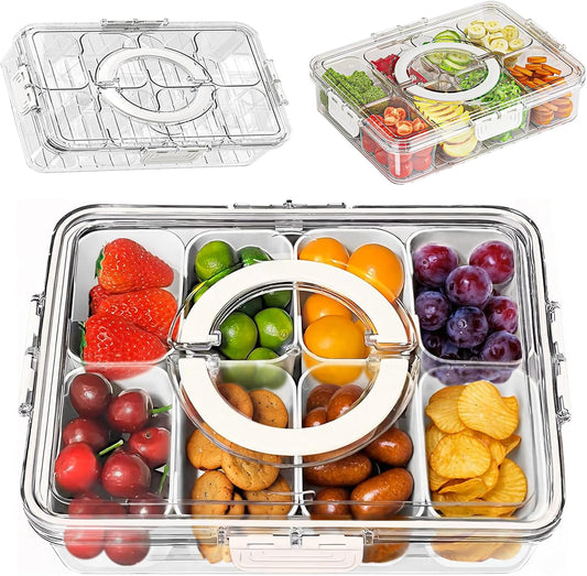 Snackle Box Container, Portable Snack Containers Box 8 Compartment Divided Serving Tray with Lid and Handle