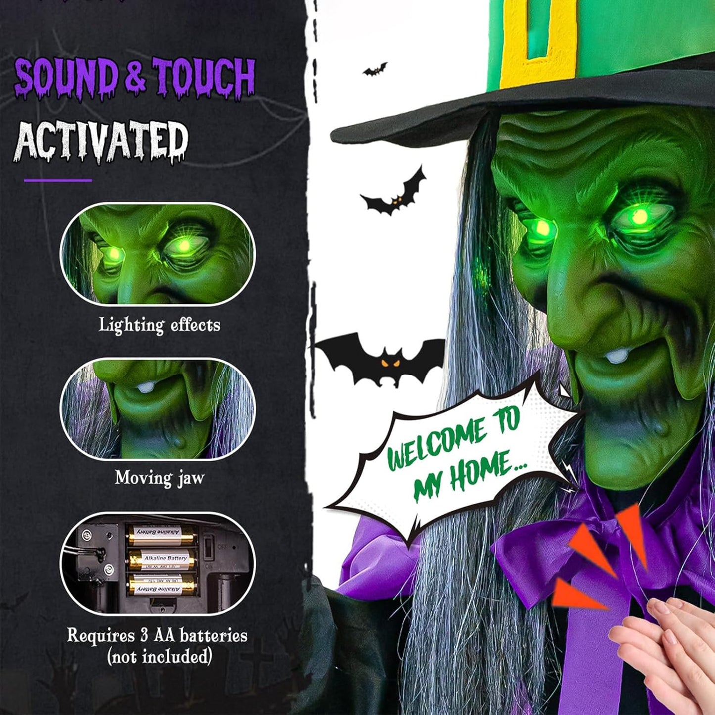 Halloween Decorations Outdoor - 11.5 Ft Animated Hovering Witch Animatronics - Sound & Touch Activated Sensor