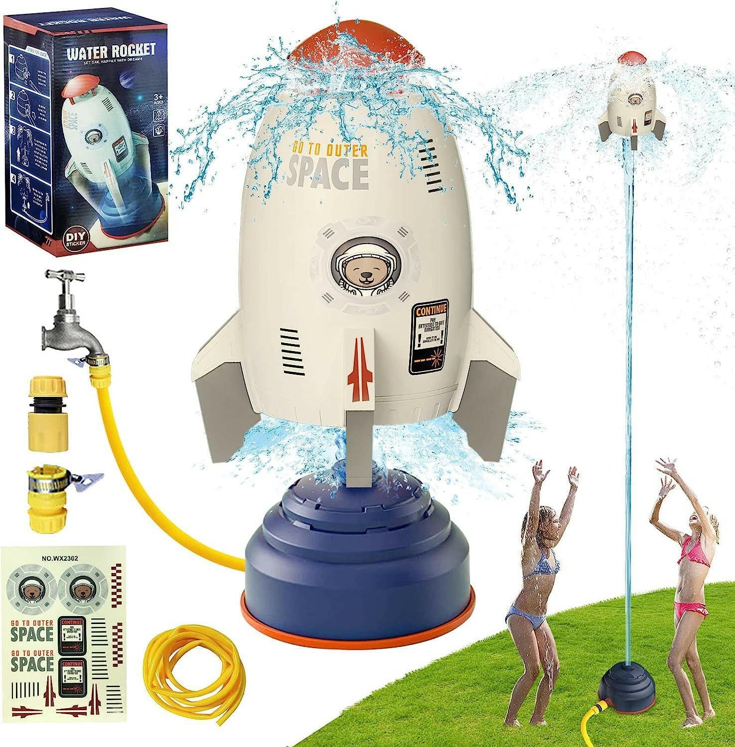 Rocket Sprinkler for Kids and Toddlers, Outdoor Water Toys, 360° Aerial Rocket Sprinkler with 118 inch Water Pipe - Cykapu