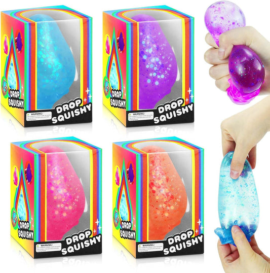 4 Packs Dream Squishies Drop Stress Balls for Kids Fidget Toys Adults, Fidgets Silicone Sensory Toys for Autism