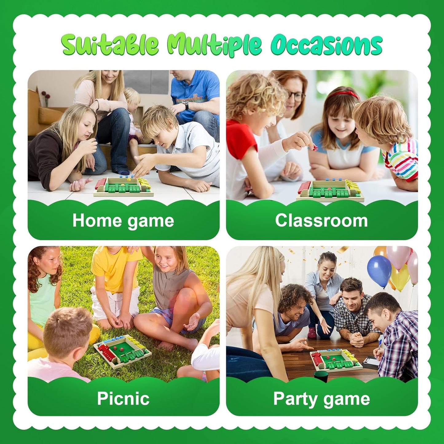 Shut The Box Game, Back to School Supplies, 2-4 Player Family Wooden Board Table Math Games, Board Games, Family Games, 8 Dices Tabletop Toys for School Supplies, Halloween, Christmas, Party favors