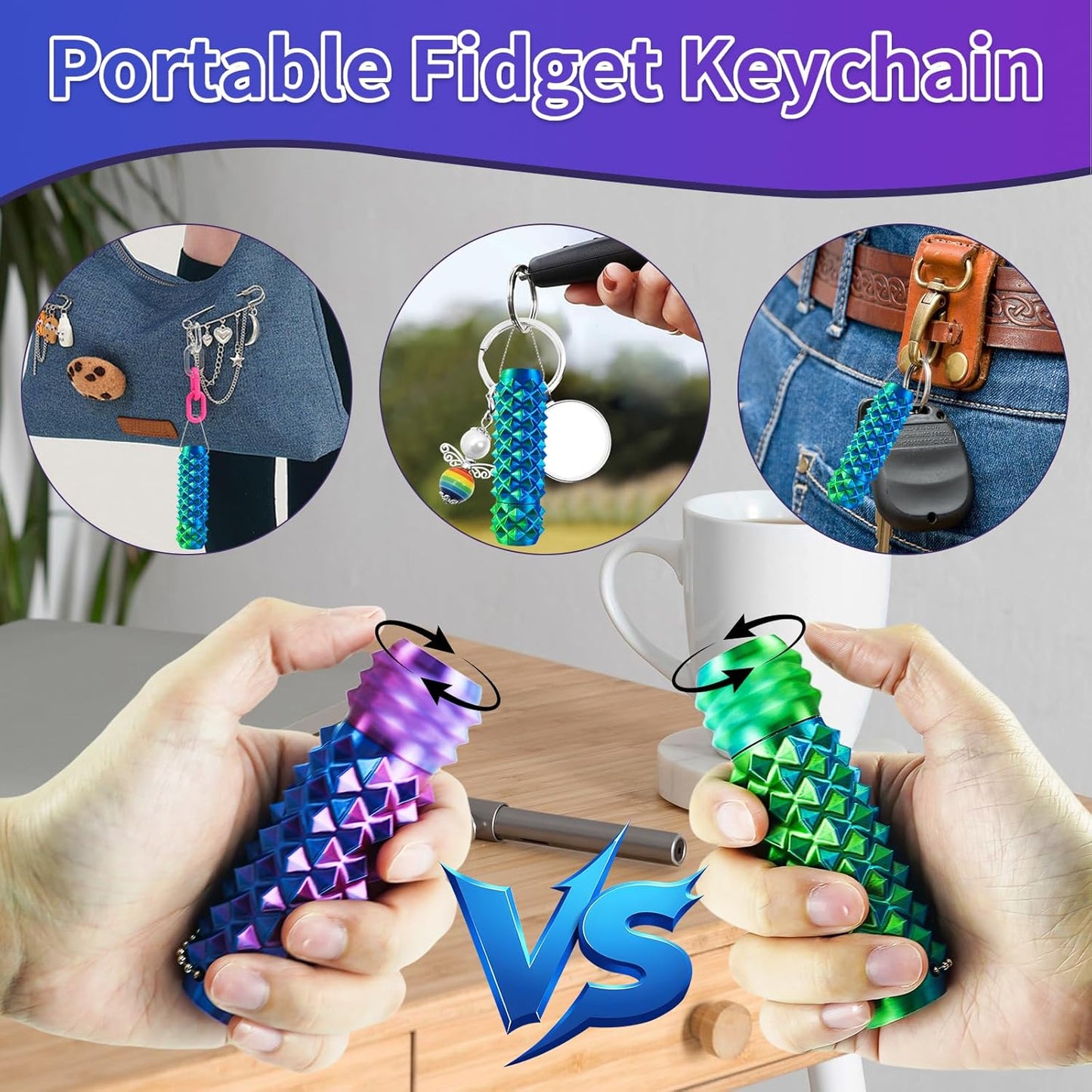2 Pcs Pain Fidget Toys for Adults, 3D Printed Rotating Spiky Grippie Sensory Stress Relief Toys, Novelty Gifts for Friends Family