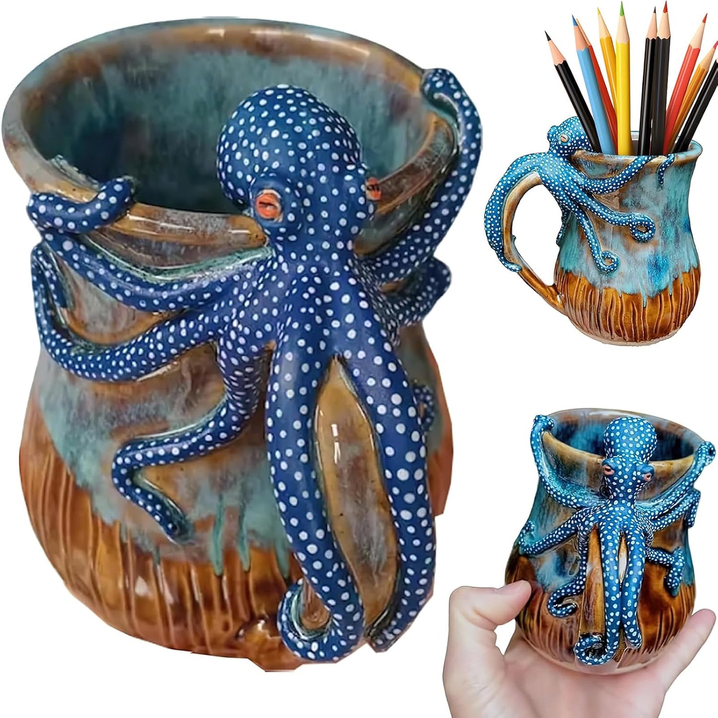 Ocean Creature Octopus Mug Home Decoration Ornaments, 3D Octopus Mug Funny Resin Mugs, Handmade Unique Octopus Shaped Statue Cup Decorate