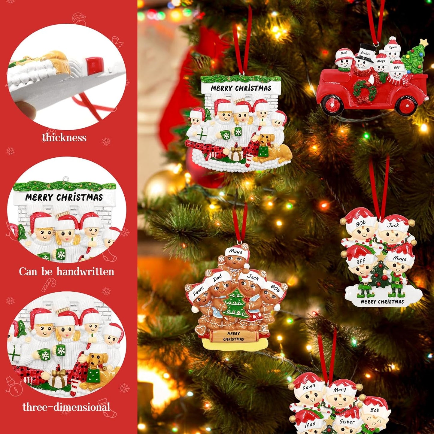 Personalized Christmas Ornaments 2024 Family of 4 Names Christmas Ornaments Custom Christmas Ornaments