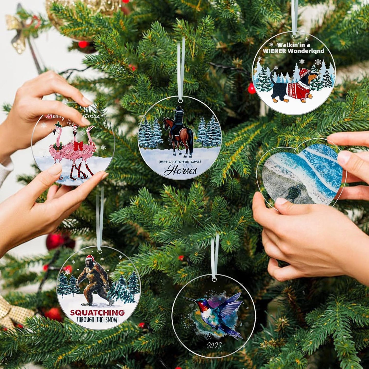 Christmas Tree Ornaments - Sea Turtle Christmas Ornaments 2024, Acrylic Christmas Hanging Ornaments Ocean Turtle Pendant Decorations for Christmas Tree, Beach Christmas Ornaments for Home Decor (Sea)